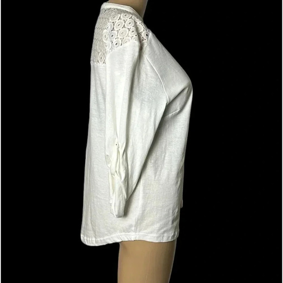 NWT sheer ,lace , 100 Cotton,t shirt material ,blouse Tie roll cuff,cottagecore - Picture 6 of 11